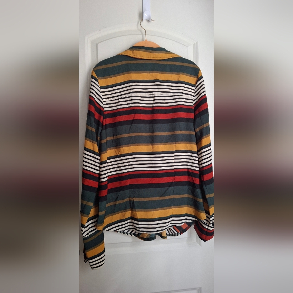 Kaktus Women’s Top Striped Tie Front Blouse size L boho hippie western profesion - Picture 2 of 4